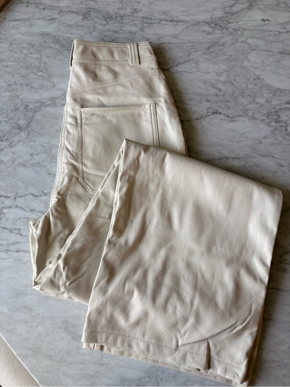 Topshop Faux Leather Wide Leg Pants | Cream | Size US 4 | NWT